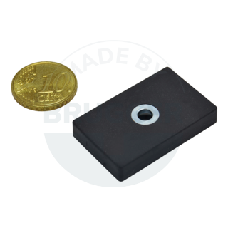 Rubberised magnet systems rectangular black with hole and countersink  | © BruggerGmbH