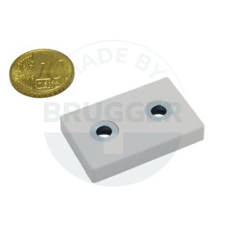 Rubberised magnet system with hole and countersink rectangular white | © Brugger GmbH