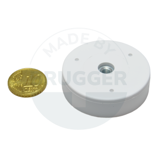 Hook magnet hard ferrite with plastic housing round white | © Brugger GmbH