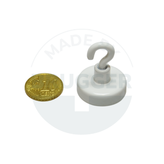 Hook magnet with metal housing round, white lacquered | © Brugger GmbH