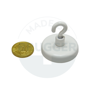 Hook magnet with metal housing round, white lacquered | © Brugger GmbH