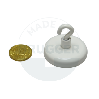 Hook magnet with metal housing round, white lacquered | © Brugger GmbH