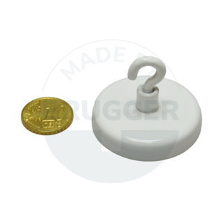 Hook magnet with metal housing round, white lacquered | © Brugger GmbH