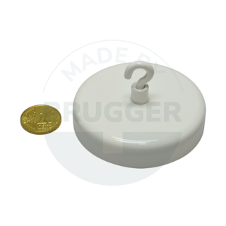 Hook magnet with metal housing round, white lacquered | © Brugger GmbH