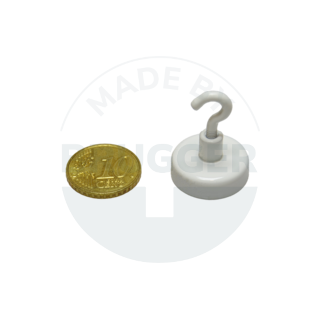 Hook magnet with metal housing round, white lacquered | © Brugger GmbH