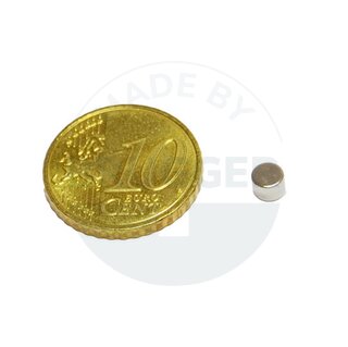 Disc magnet of NdFeB, until 80°C 4x3mm | © Brugger GmbH