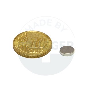 Disc magnet of NdFeB, until 80°C 8x2mm | © Brugger GmbH