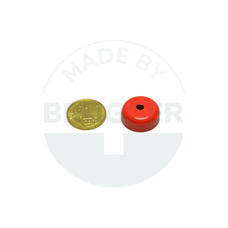 Pot magnet steel housing with bore and countersink red lacquered 19mm made of AlNiCo | © Brugger GmbH
