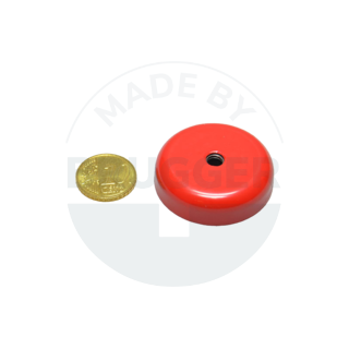Pot magnet steel housing with bore and countersink red lacquered 38mm made of AlNiCo | © Brugger GmbH