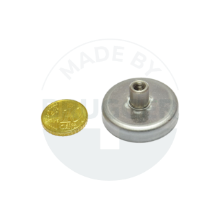 Pot magnet stainless steel housing with threaded bush 32mm M5 made of hard ferrite | © Brugger GmbH