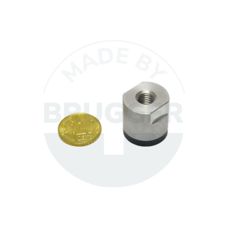 Topfmagnet aus NdFeB Edelstahlgehäuse mit Innengewinde gummierte Haftfläche 20mm M8 | © Brugger GmbH