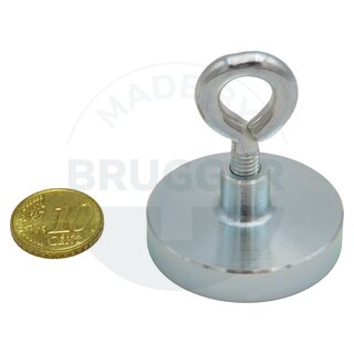 Pot magnet made of NdFeB, steel housing as a complete system with eyelet galvanised⌀40mm | © Brugger GmbH