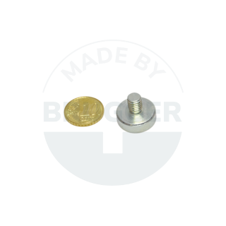 Pot magnet of NdFeB steel housing with external thread galvanised up to 150°C 16mm M6 | © Brugger GmbH