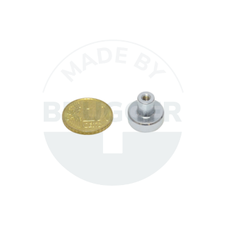Pot magnet of NdFeB steel housing with threaded bush galvanised 13mm | © Brugger GmbH