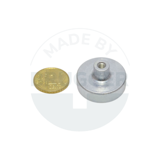 Pot magnet of NdFeB steel housing with threaded bush galvanised 25mm | © Brugger GmbH