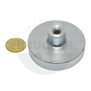 Pot magnet of NdFeB steel housing with threaded bush galvanised  | © Brugger GmbH