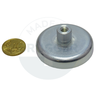 Pot magnet of NdFeB steel housing with threaded bush galvanised  | © Brugger GmbH