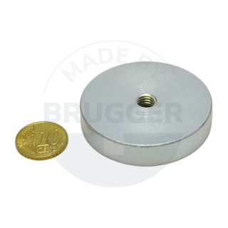 Pot magnet steel of NdFeB housing with internal thread galvanised 50mm M8 | © Brugger GmbH