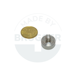 Pot magnet of SmCo stainless steel housing with external thread tightly welded up to 350°C 16mm | © Brugger GmbH