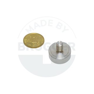 Pot magnet of SmCo stainless steel housing with external thread tightly welded up to 350°C 20mm | © Brugger GmbH