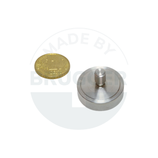 Pot magnet of SmCo stainless steel housing with external thread tightly welded up to 350°C 25mm | © Brugger GmbH