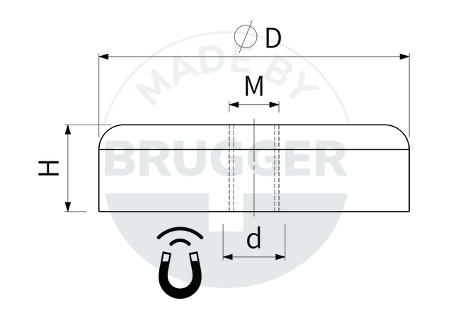 technische Zeichnung Topfmagnete aus Hartferrit mit Innengewinde verzinkt | © Brugger GmbH